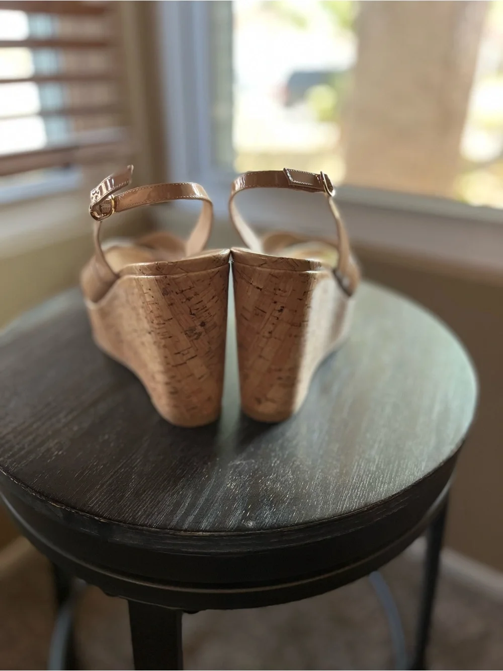 Stuart Weitzman Nude Patent Cork Wedge Sandals - Picture 3 of 8